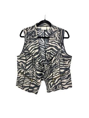 Chicos Vest Womens Sz 2 US L Zebra Print Black Cream Shimmer Metallic